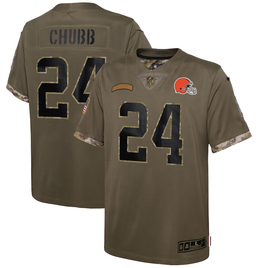 Cleveland Browns #24 Nick Chubb Youth 2022 Salute To Service Limited Jersey - Olive