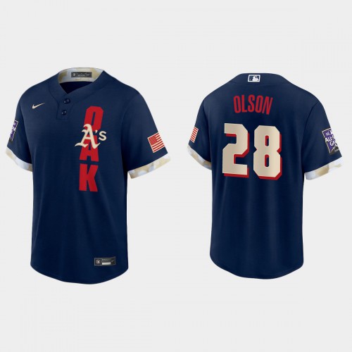 Oakland Oakland Athletics #28 Matt Olson 2021 All Star Game Fan's Version Navy Jersey Men's