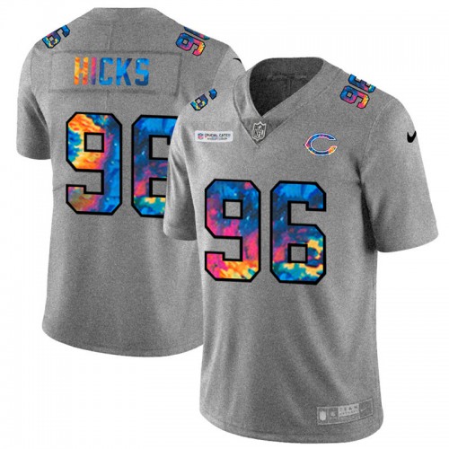 Chicago Chicago Bears #96 Akiem Hicks Men's Multi-Color 2020 Crucial Catch Jersey Greyheather Men's