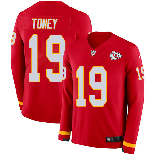 Chiefs #19 Kadarius Toney Red Team Color Youth Stitched Limited Therma Long Sleeve Jersey