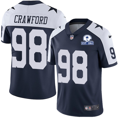Dallas Cowboys #98 Tyrone Crawford Navy Blue Thanksgiving Men's Stitched With Established In 1960 Patch Vapor Untouchable Limited Throwback Jersey
