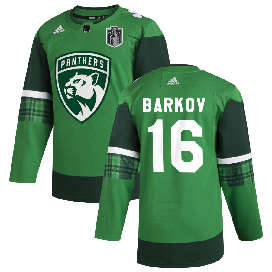 Florida Panthers #16 Aleksander Barkov Men's 2023 Stanley Cup Final Patch Adidas St. Patrick's Day Stitched Jersey Green