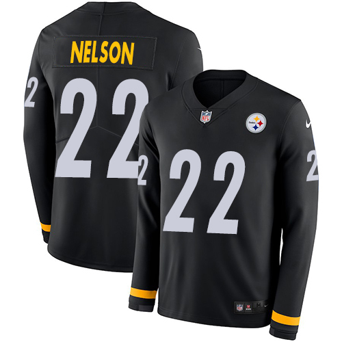 Pittsburgh Steelers #22 Steven Nelson Black Team Color Men's Stitched Limited Therma Long Sleeve Jersey Men's