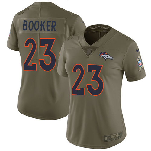 Denver Broncos #23 Devontae Booker Olive Women's Stitched Limited 2017 Salute to Service Jersey Womens