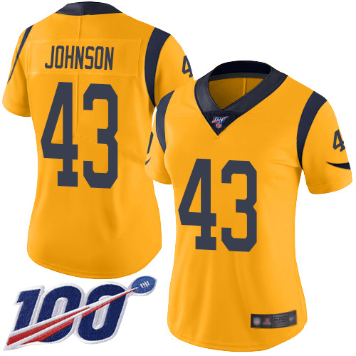 Los Angeles Rams #43 John Johnson Gold Women's Stitched Limited Rush 100th Season Jersey Womens