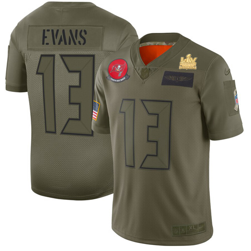 Buccaneers #13 Mike Evans Camo Youth Super Bowl LV Champions Patch Stitched Limited 2019 Salute To Service Jersey
