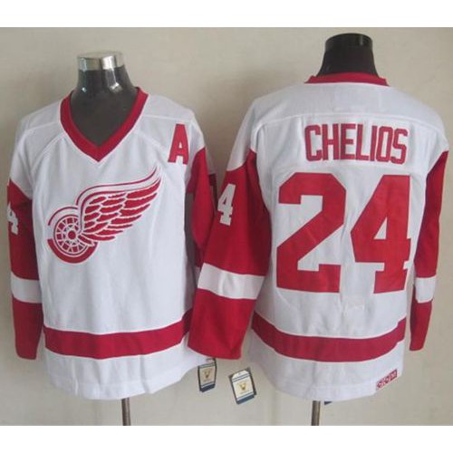 Detroit Red Wings #24 Chris Chelios White CCM Throwback Stitched Jersey Men's