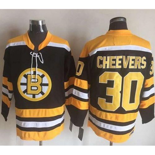 Boston Bruins #30 Gerry Cheevers Black/Yellow CCM Throwback New Stitched Jersey Men's