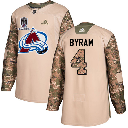 Adidas Colorado Avalanche #4 Bowen Byram Camo Authentic 2022 Stanley Cup Champions Veterans Day Stitched Jersey Men's