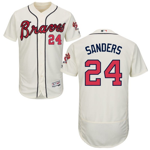 Atlanta Braves #24 Deion Sanders Cream Flexbase Authentic Collection Stitched Jersey Men's