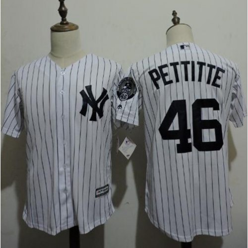 New York Yankees #46 Andy Pettitte White Strip New Cool Base Stitched Jersey Men's