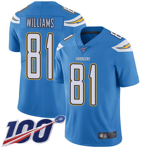 Los Angeles Chargers #81 Mike Williams Electric Blue Alternate Men's Stitched 100th Season Vapor Limited Jersey Men's