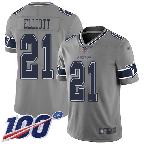 Cowboys #21 Ezekiel Elliott Gray Men's Stitched Limited Inverted Legend 100th Season Jersey