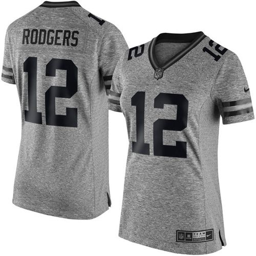 Packers #12 Aaron Rodgers Gray Women's Stitched Limited Gridiron Gray Jersey