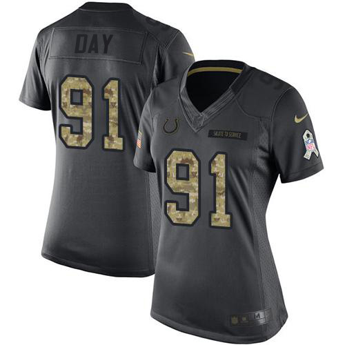 Indianapolis Colts #91 Sheldon Day Black Women's Stitched Limited 2016 Salute to Service Jersey Womens