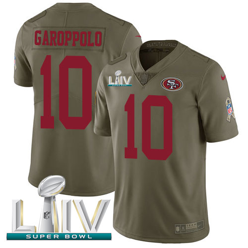 49ers #10 Jimmy Garoppolo Olive Super Bowl LIV 2020 Youth Stitched Limited 2017 Salute To Service Jersey