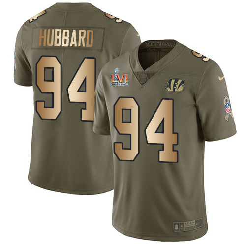 Bengals #94 Sam Hubbard Olive/Gold Super Bowl LVI Patch Youth Stitched Limited 2017 Salute To Service Jersey