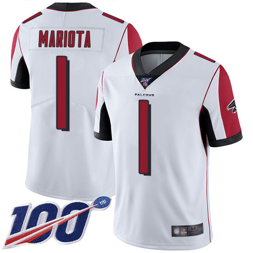 Falcons #1 Marcus Mariota White Stitched Youth 100th Season Vapor Untouchable Limited Jersey