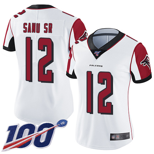 Atlanta Falcons #12 Mohamed Sanu Sr White Women's Stitched 100th Season Vapor Limited Jersey Womens