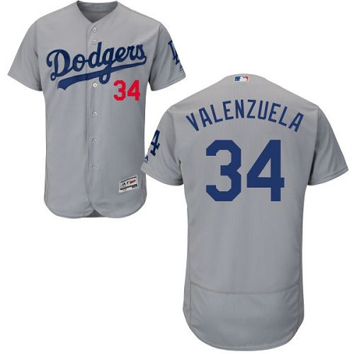 Los Angeles Dodgers #34 Fernando Valenzuela Grey Flexbase Authentic Collection Stitched Jersey Men's