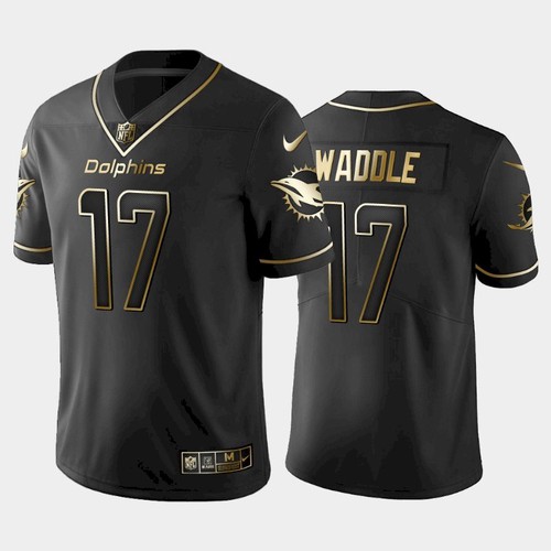 Dolphins #17 Jaylen Waddle Men's Stitched Vapor Untouchable Limited Black Golden Jersey