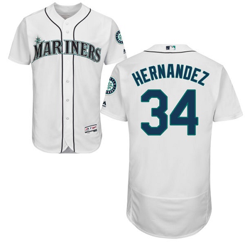 Seattle Mariners #34 Felix Hernandez White Flexbase Authentic Collection Stitched Jersey Men's