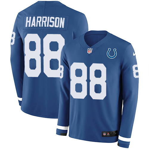 Indianapolis Colts #88 Marvin Harrison Royal Blue Team Color Men's Stitched Limited Therma Long Sleeve Jersey Men's
