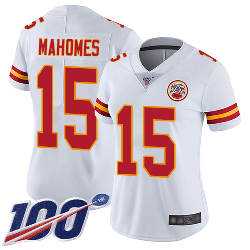 Chiefs #15 Patrick Mahomes White Women's Stitched 100th Season Vapor Limited Jersey