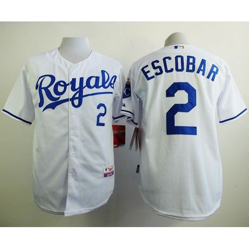 Kansas City Royals #2 Alcides Escobar White Cool Base Stitched Jersey Men's