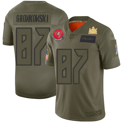 Buccaneers #87 Rob Gronkowski Camo Men's Super Bowl LV Champions Patch Stitched Limited 2019 Salute To Service Jersey