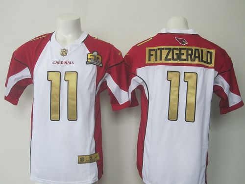 Cardinals #11 Larry Fitzgerald White Super Bowl 50 Collection Men's Stitched Elite Jersey