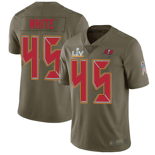 Buccaneers #45 Devin White Olive Youth Super Bowl LV Bound Stitched Limited 2017 Salute To Service Jersey