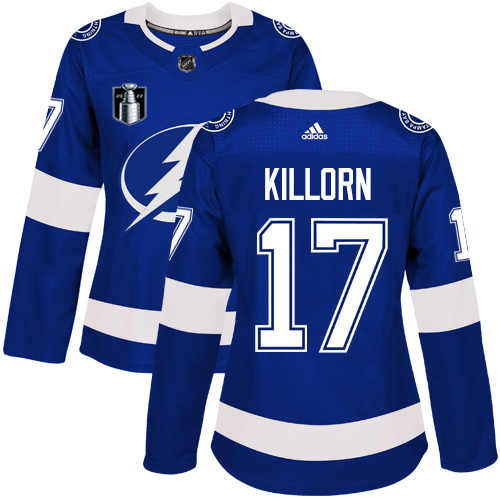 Adidas Tampa Bay Lightning #17 Alex Killorn Blue 2022 Stanley Cup Final Patch Women's Home Authentic Stitched Jersey Womens