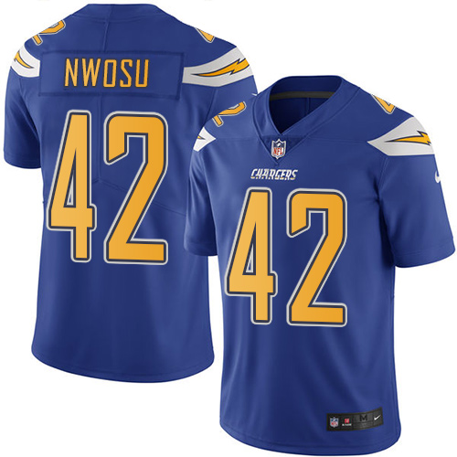 Los Angeles Chargers #42 Uchenna Nwosu Electric Blue Men's Stitched Limited Rush Jersey Men's