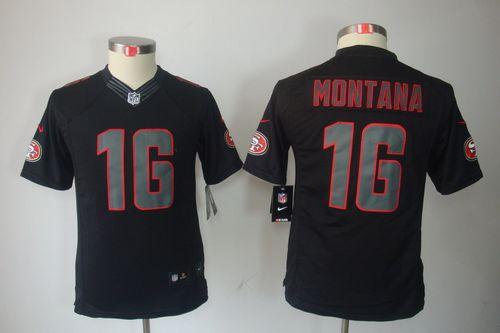 49ers #16 Joe Montana Black Impact Youth Stitched Limited Jersey