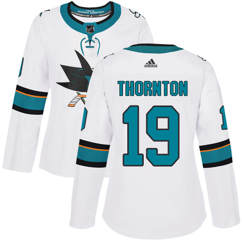 Adidas San Jose Sharks #19 Joe Thornton White Road Authentic Women's Stitched Jersey Womens