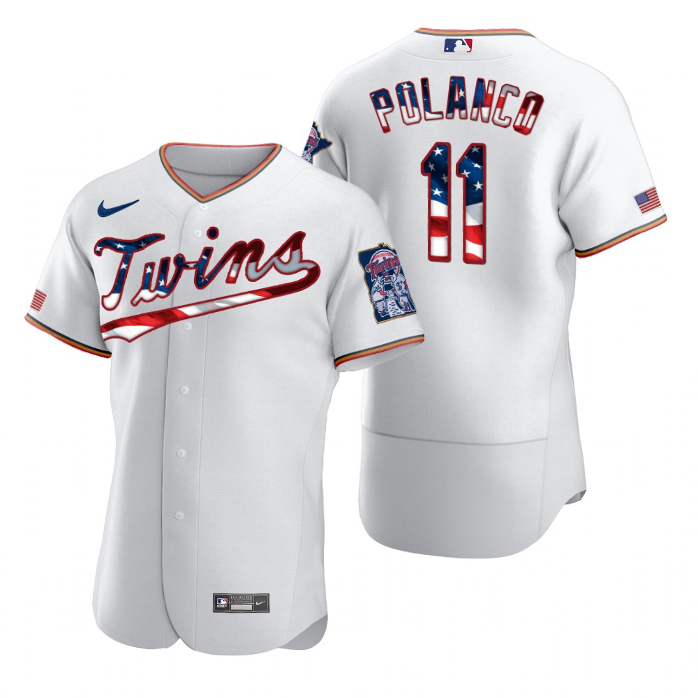 Minnesota Twins #11 Jorge Polanco Men's White Fluttering USA Flag Limited Edition Authentic Jersey