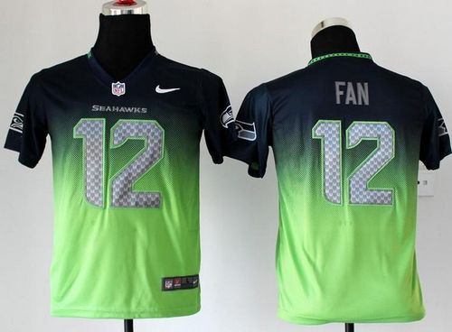 Seahawks #12 Fan Steel Blue/Green Youth Stitched Elite Fadeaway Fashion Jersey