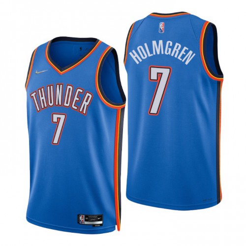 Oklahoma City Thunder #7 Chet Holmgren Blue Mens 2021-22 75th Anniversary Diamond Swingman Jersey - Icon Edition Mens