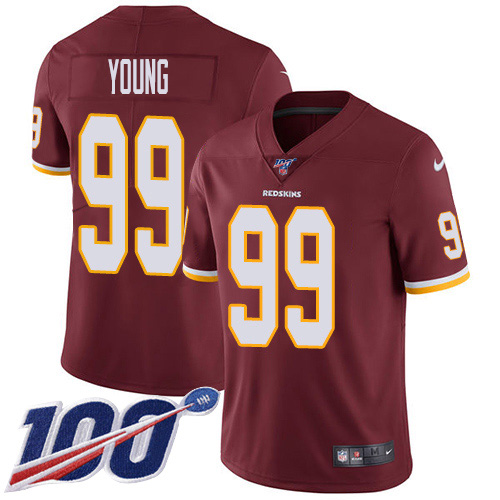 Commanders #99 Chase Young Burgundy Red Team Color Men's Stitched 100th Season Vapor Untouchable Limited Jersey