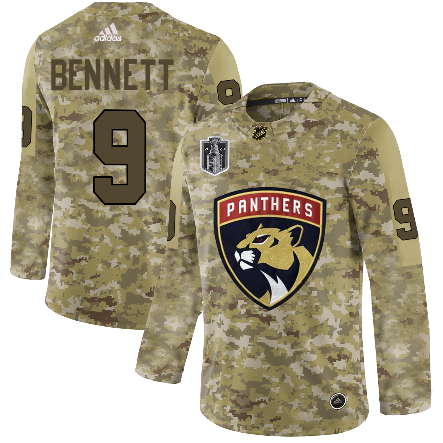 Adidas Panthers #9 Sam Bennett Camo 2023 Stanley Cup Final Patch Authentic Veterans Day Stitched Youth Jersey