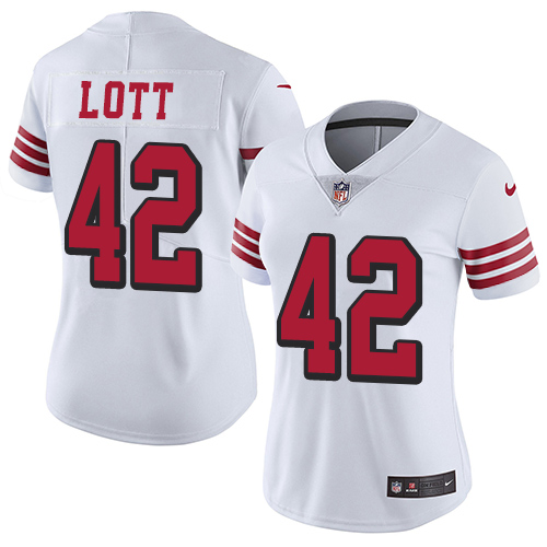 San Francisco 49ers #42 Ronnie Lott White Rush Women's Stitched Vapor Untouchable Limited Jersey Womens
