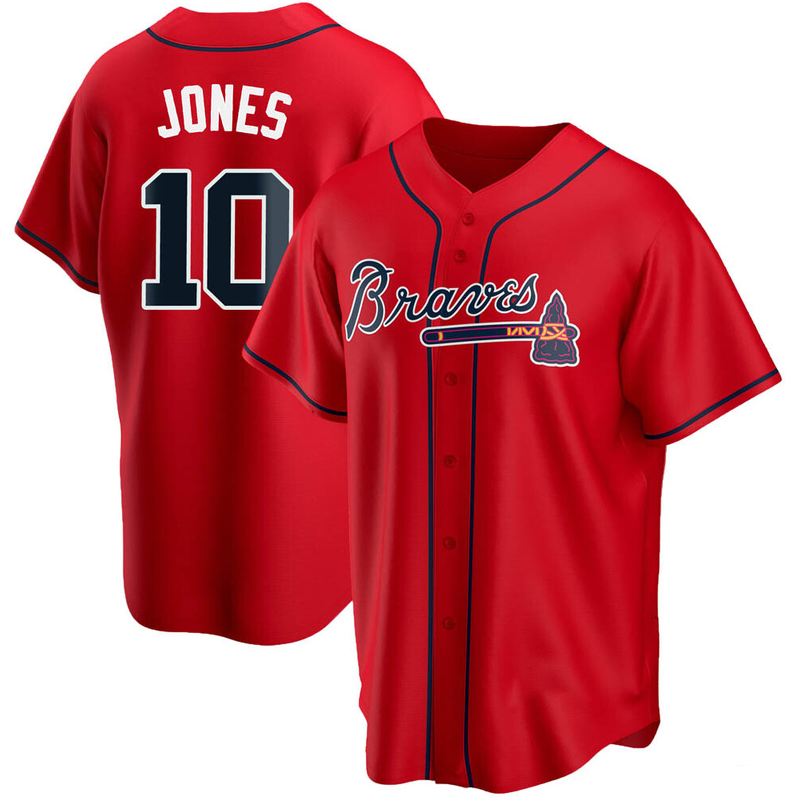 Men's Youth Women's Atlanta Braves #10 Chipper Jones Cool Base Alternate Jersey - Red