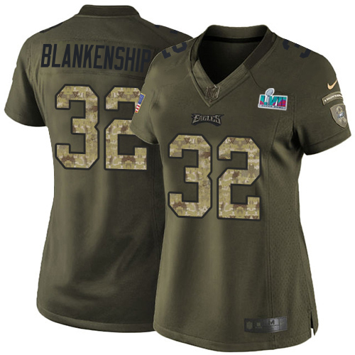 Eagles #32 Reed Blankenship Green Super Bowl LVII Patch Women's Stitched Limited 2015 Salute To Service Jersey