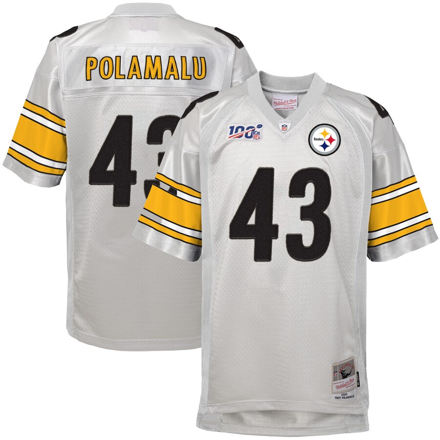 Youth Pittsburgh Steelers #43 Troy Polamalu Mitchell & Ness Platinum 100 Retired Player Legacy Jersey