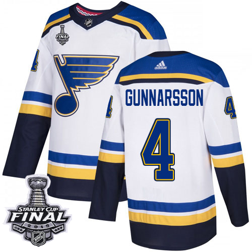 Adidas St. Louis Blues #4 Carl Gunnarsson White Road Authentic 2019 Stanley Cup Final Stitched Jersey Men's