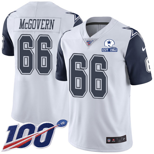 Dallas Cowboys #66 Connor McGovern White Men's Stitched With Established In 1960 Patch Limited Rush 100th Season Jersey Men's