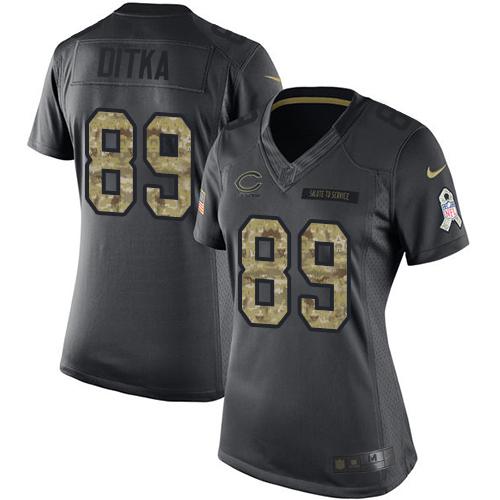Bears #89 Mike Ditka Black Women's Stitched Limited 2016 Salute To Service Jersey