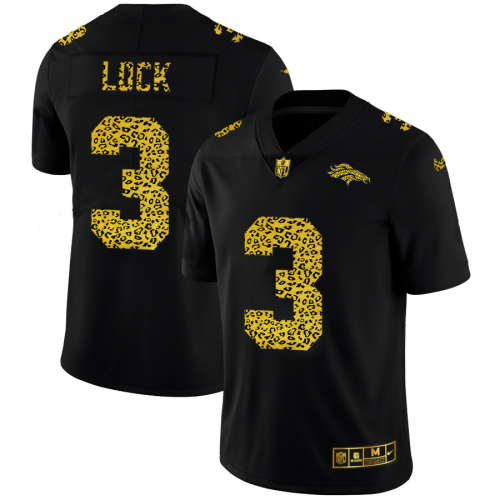 Denver Denver Broncos #3 Drew Lock Men's Leopard Print Fashion Vapor Limited Jersey Black Men's