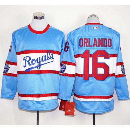 Kansas City Royals #16 Paulo Orlando Light Blue Long Sleeve Stitched Jersey Men's